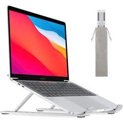 Portable Laptop Stand for Desk - OMOTON LA02 Adjustable Foldable Aluminum Laptop Holder Riser, Compatible with MacBook Air, MacBook Pro, HP, Dell, Lenovo and More (Up to 15.6), Silver