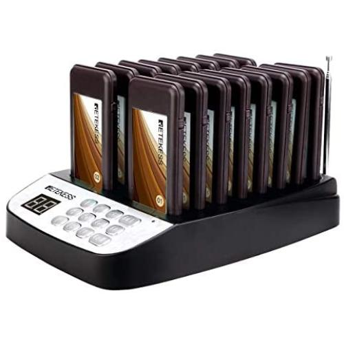 Retekess T113 Restaurant Buzzers,Pager System Long Range,Waterproof Charging Interface,Mute Keypad,16 Rechargeable Pagers for Hospital,Cafe,Nursery