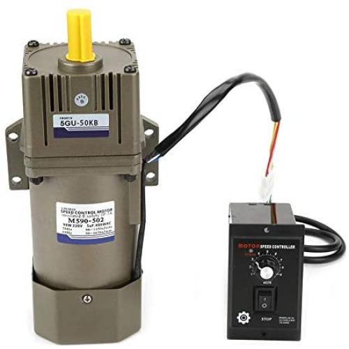 Electric Gear Motor, Walfront AC 220V 90W Single Phase Asynchronous Gear Motor High Torque Deceleration Adjustable Speed 5K/10K/20K/50K/100K RPM Optional(50k)