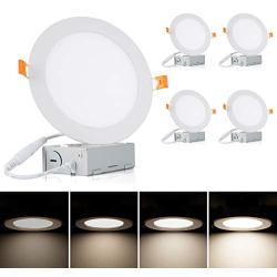 Albrillo 6 Inch Ultra-Thin LED Recessed Ceiling Lights — 13.5W 1100 Lumen, Dimmable 3000K Soft Warm Light, Low Profile Canless Downlights with Junction Box, 4 Pack, ETL Certified