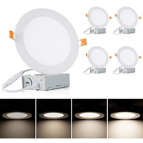 Albrillo 6 Inch Ultra-Thin LED Recessed Ceiling Lights — 13.5W 1100 Lumen, Dimmable 3000K Soft Warm Light, Low Profile Canless Downlights with Junction Box, 4 Pack, ETL Certified
