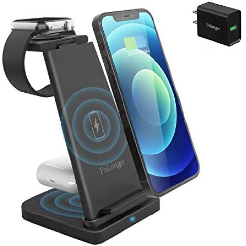 Wireless Charging Station, 3 in 1 Qi-Certified Fast Wireless Charger Stand Dock for Airpods Pro/ 2, Apple Watch 6 SE 5 4 3 2, iPhone 12/12 Pro/ 11/ 11Pro/ X/XS/XR /8/8 Plus/Qi Phones