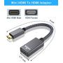 Mini HDMI Male to HDMI Female Cable Adapter,4K/60Hz 0.67 FT High Speed Standard HDMI 2.0 Connector for DSLR Camera,Camcorder,Graphics Video Card,Laptop,Pico Projector,Raspberry Pi Zero W