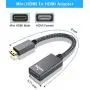 Mini HDMI Male to HDMI Female Cable Adapter,4K/60Hz 0.67 FT High Speed Standard HDMI 2.0 Connector for DSLR Camera,Camcorder,Graphics Video Card,Laptop,Pico Projector,Raspberry Pi Zero W