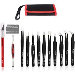 Precision Tweezers Set, Kaisi 12 PCS ESD Tweezer Set, Anti-Static Stainless Steel Tweezers Kit Curved Tweezers for Craft, Jewelry, Electronics, Laboratory Work