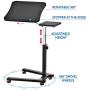 Tatkraft Joy Portable Laptop Desk with Mouse Pad, Rolling Computer Stand with Adjustable Height, Sturdy and Ergonomic, Black