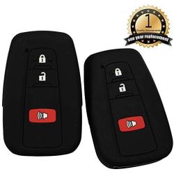 Lcyam 2Pcs Black Soft Material Silicone Key Fob Cover Case 3 Buttons Fits for Toyota Avalon Corolla Camry RAV4 Prius Smart Keyless Remote