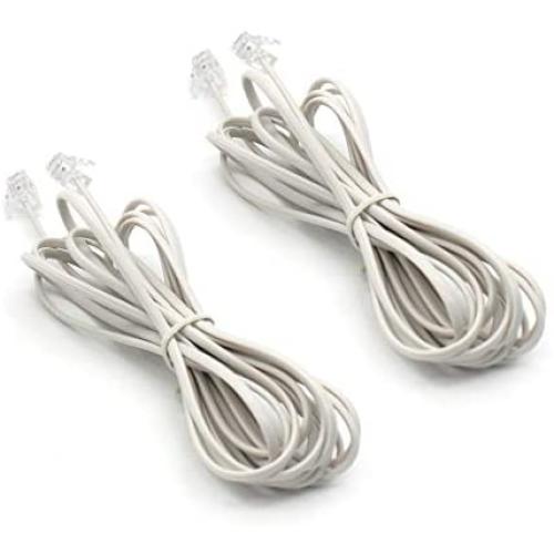 RJ11 6P2C Telephone Line Cord Phone Extension Straight Cable Wire 6p2c Pin Plug Male to Male Plug Modular Landline Cable Fax Modem, 3M/ 9.8 feet Long White (2 of Pack)
