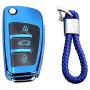 M.JVisun Soft TPU Case Cover Protector Case for Audi Flip Car Remote Key Fob Cover for Audi A1 A3 A4 A6 A8 Quattro Q2 Q3 Q7 R8 RS3 RS6 S3 S6 TT TTS Key Shell - Glossy Blue - Braided Keychain