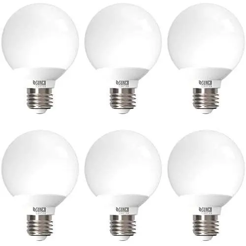 Sunco Lighting 6 Pack G25 LED Globe, 6W=40W, Dimmable, 450 LM, 6000K Daylight Deluxe, E26 Base, Ideal for Bathroom Vanity or Mirror - UL & Energy Star