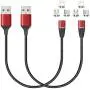 NetDot 12th Generation 3 in 1 Magnetic Fast Charging Cable Data Line Nylon Braided Compatible with Micro USB Type-C Android Smartphones and i-Products(1ft / 2 Pack Red)