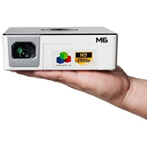 AAXA M6 Full HD Micro LED Projector with Built-In Battery Native 1920x1080p Fhd Resolution 1200 Lumens 30 000 Hour Leds Onboard Media Player Business/Home Theater Use Projector (Renewed)