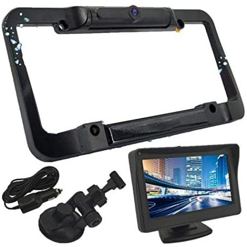 Solar Panel License Plate Frame Rear View Reverse Backup Camera Kit, Car Rover 110° Viewing Angle Universal Reversing Cameras with 4.3'' Monitor Included