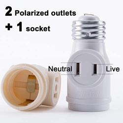 DiCUNO UL Listed E26 to 2 Polarized Outlet Socket Adapter, Standard (Medium) E26 Base Light Bulb to 2-Prong Outlet Plug Splitter Converter, White, 2-Pack