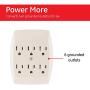 GE 6 Grounded Outlet Adapter Wall Tap, 3 Prong Outlets, Secure Install, UL Listed, Light Almond