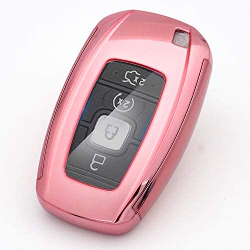 Royalfox(TM) 3 4 Buttons TPU Smart keyless Entry Remote Key Fob case Cover for 2017 2018 2019 2020 Lincoln Continental MKC MKZ Navigator (Pink and Clear)
