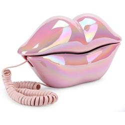 Landline Phones, Fashionable Pink Funny Lip Telephone, Pink Mouth Telephone Wired Lip Phone for Home/Office, with Number Storage Function