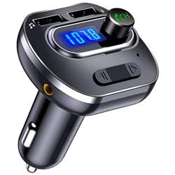 VicTsing Bluetooth FM Transmitter for Car, Wireless In-Car Bluetooth Adapter/w USB Port, Support Aux Input Output, TF Card and U-Disk, Hands-Free calls