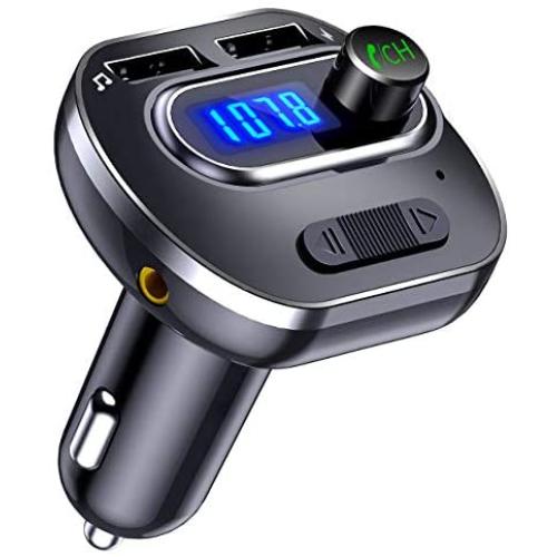 VicTsing Bluetooth FM Transmitter for Car, Wireless In-Car Bluetooth Adapter/w USB Port, Support Aux Input Output, TF Card and U-Disk, Hands-Free calls