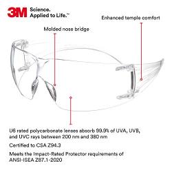 3M Safety Glasses, SecureFit, 1 Pair, ANSI Z87, Anti-Scratch, Clear Lens, Clear Frame, Secure Comfortable Fit