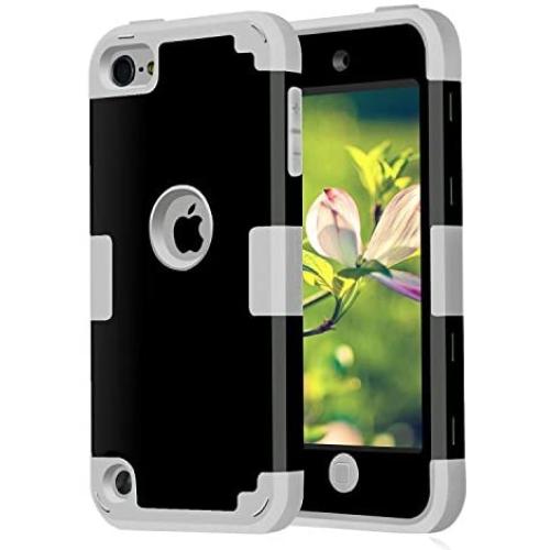 Case for iPod Touches Cases 6th Generation for iPod Touch 5 6 Case, CheerShare Dual Layered 3 in 1 Case for iPod Touch 5 6th Generation (Black + Gray)