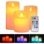 Flameless LED Candles Light, ALED LIGHT 3 Pack Warm White Plus Multicolor Real Wax Battery Operated Electric LED Moving Wick Flickering Candle Lights with Remote Control Timer for Decoration, Wedding