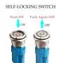 DaFuRui 2Pack 19mm 12V (Blue) Latching Self-Locking Pushbutton Switch ON/Off Silver Stainless Steel with Blue LED Suitable for 19mm 0.75'' Mounting Hole