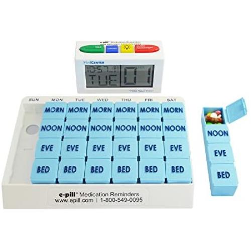 e-Pill 4 Alarm MedCenter Talk with 7 Day x 4 Compartments per Day Weekly Pill Organizer - Large
