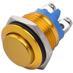 APIELE 16mm Momentary Push Button Switch High Round Cap Waterproof Aluminum Shell High Flush Screw Terminals 250V AC 5A 12V 36V DC 2A 1NO SPST (Yellow)