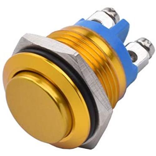 APIELE 16mm Momentary Push Button Switch High Round Cap Waterproof Aluminum Shell High Flush Screw Terminals 250V AC 5A 12V 36V DC 2A 1NO SPST (Yellow)