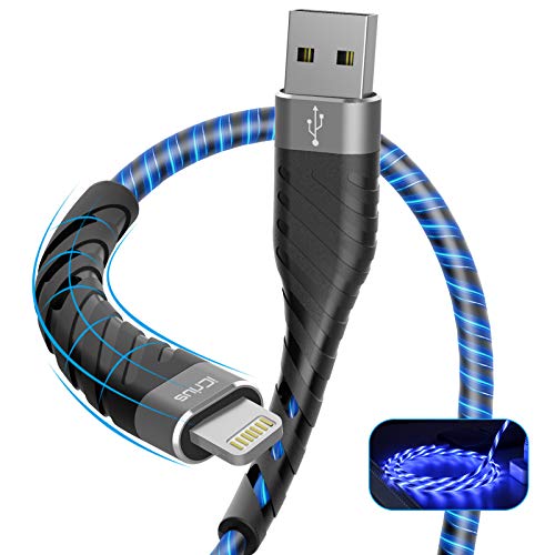 iPhone Charger, iCrius [Apple MFi Certified] 6Ft Led Light Up Lightning Cable USB Fast Charger Charging Cord Compatible with iPhone 11 Pro Max XS XR X 8 7 6 Plus SE iPad and More(Blue)
