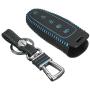 WFMJ Blue Leather Remote Smart 5 Buttons Key Cover Case for Ford Edge Escape Explorer Focus Flex Taurus Fusion