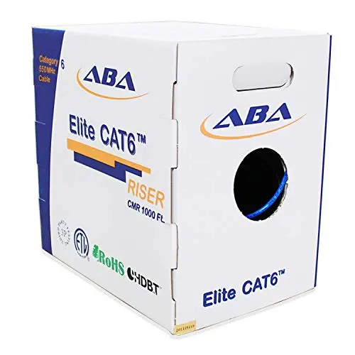 CAT6 Riser (CMR), Ethernet Cable 1000ft, No Spline, Unshielded Twisted Pair (UTP) 23AWG, Solid Pure Bare Copper, 550MHz, UL Certified, Easy to Pull (Reelex II) Box, Bulk Networking LAN Cable