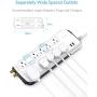 BESTEK 10-Outlet 6 Feet Extension Cord 4000 Joules Power Strip with USB 15A 1875W Surge Protector with Dual 2.4A USB Charging Port Desktop Charging Station, Wide Spaced Outlet for Large Plug