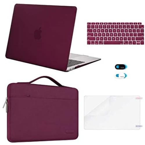 MOSISO MacBook Air 13 inch Case 2020 2019 2018 Release A2337 M1 A2179 A1932,Plastic Hard Case&Bag&Keyboard Skin&Webcam Cover&Screen Protector Compatible with MacBook Air 13 inch Retina, Marsala Red