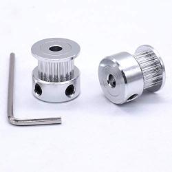 Taiss 5Pcs Silver 4mm(0.16″) Bore 20 Teeth GT2 Belt Pulley for 3D Printer 6mm Width 20T Timing Belt Aluminum Belt Pulley (Screw Wrench Included) F020-W-4