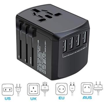 International Travel Adapter, Worldwide Travel Charger with 4 USB Ports Power Converters for EU, UK, US, USA, AU, Europe & Asia, All-in-one Universal Wall Plug Multi-Outlets Electrical Adaptor