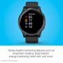 Garmin 010-02173-11 Venu, GPS Smartwatch with Bright Touchscreen Display, Features Music, Body Energy Monitoring, Animated Workouts, Pulse Ox Sensor and More, Black