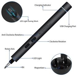 Docosu Cordless Electric Screwdriver Mini Electric Screwdriver Lithium Electric Precision Screwdriver Rechargeable Electronics Power Screwdriver Sets With LED Light Electric Screwdriver Rechargeable