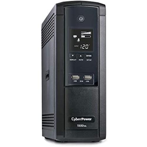 CyberPower BRG1500AVRLCD Intelligent LCD UPS System, 1500VA/900W, 12 Outlets, AVR, Mini-Tower, 5-Year Warranty,Black