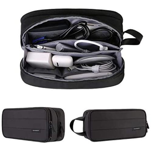Tech Pouch for Travel, BAGSMART Travel Accessories Organizer Bag Large Capacity with Fastening Cable Ties for Tech Gadgets, PC Adaper, Thick Cables, Power Bank, SD Cards, Black