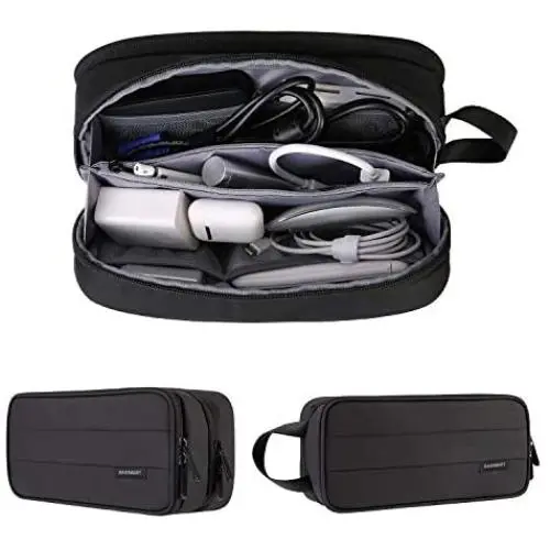 Tech Pouch for Travel, BAGSMART Travel Accessories Organizer Bag Large Capacity with Fastening Cable Ties for Tech Gadgets, PC Adaper, Thick Cables, Power Bank, SD Cards, Black