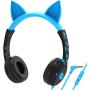 [Upgrade] iClever HS01 Kids Headphones with Mic, Cat Ear Hello Kitty Headphones for Kids Boys Girls, Adjustable 85/94dB Volume Limit, Childrens Headphones for School/Tablet, Blue