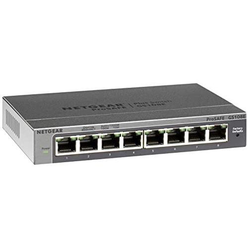 NETGEAR 8-Port Gigabit Ethernet Plus Switch (GS108Ev3) - Desktop, and ProSAFE Limited Lifetime Protection