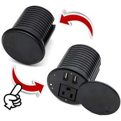 Power Grommet for Desk, Recessed Hidden Mounted Desktop Power Data Outlet with Cover 1 AC Outlets and 2 USB Ports 6.5 ’ft Heavy Duty Power Cord