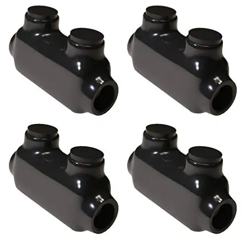 (4 Pack) Morris Item 97020 Black Insulated in-Line Splice Connector – 2/0-6 Wire Range, 3/16 Allen Hex – 3.55”L x 0.96”W x 2.05”H –Pre-Filled, Easy Entry, Rubber Vinyl Coating, 2 Set Screws