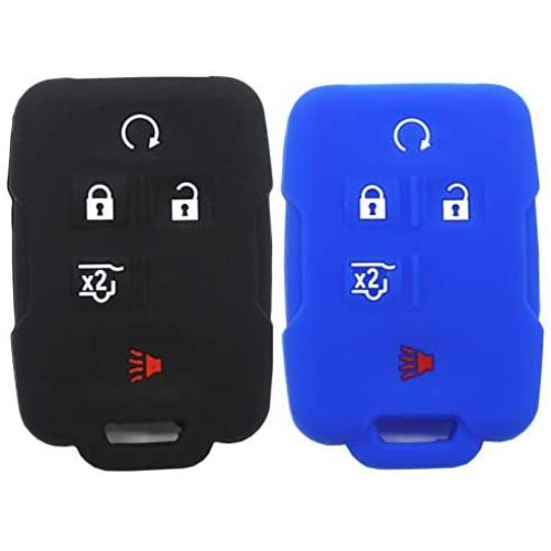 Ezzy Auto Black and Blue Silicone Rubber Key Fob Case Key Cover Key Jacket Skin for Enclave Colorado Silverado 1500 Suburban Tahoe Yukon Sierra 1500