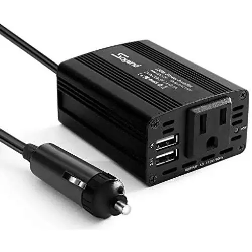 150W Car Power Inverter Charger DC 12V to 110V AC Converter with 3.1A Dual USB Charger(Black)