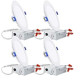 TORCHSTAR Basic Series 12W 6 Inch Low Profile Ultra-Thin Recessed Ceiling Light with Junction Box, 4000K Cool White, Dimmable Can-Killer Downlight, 850lm 100W Eqv. ETL and Energy Star, Pack of 4