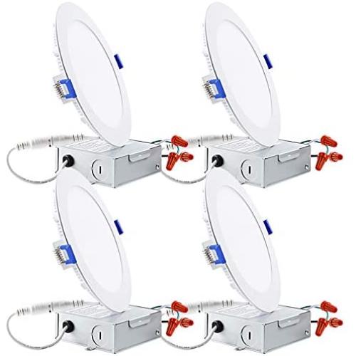 TORCHSTAR Basic Series 12W 6 Inch Low Profile Ultra-Thin Recessed Ceiling Light with Junction Box, 4000K Cool White, Dimmable Can-Killer Downlight, 850lm 100W Eqv. ETL and Energy Star, Pack of 4